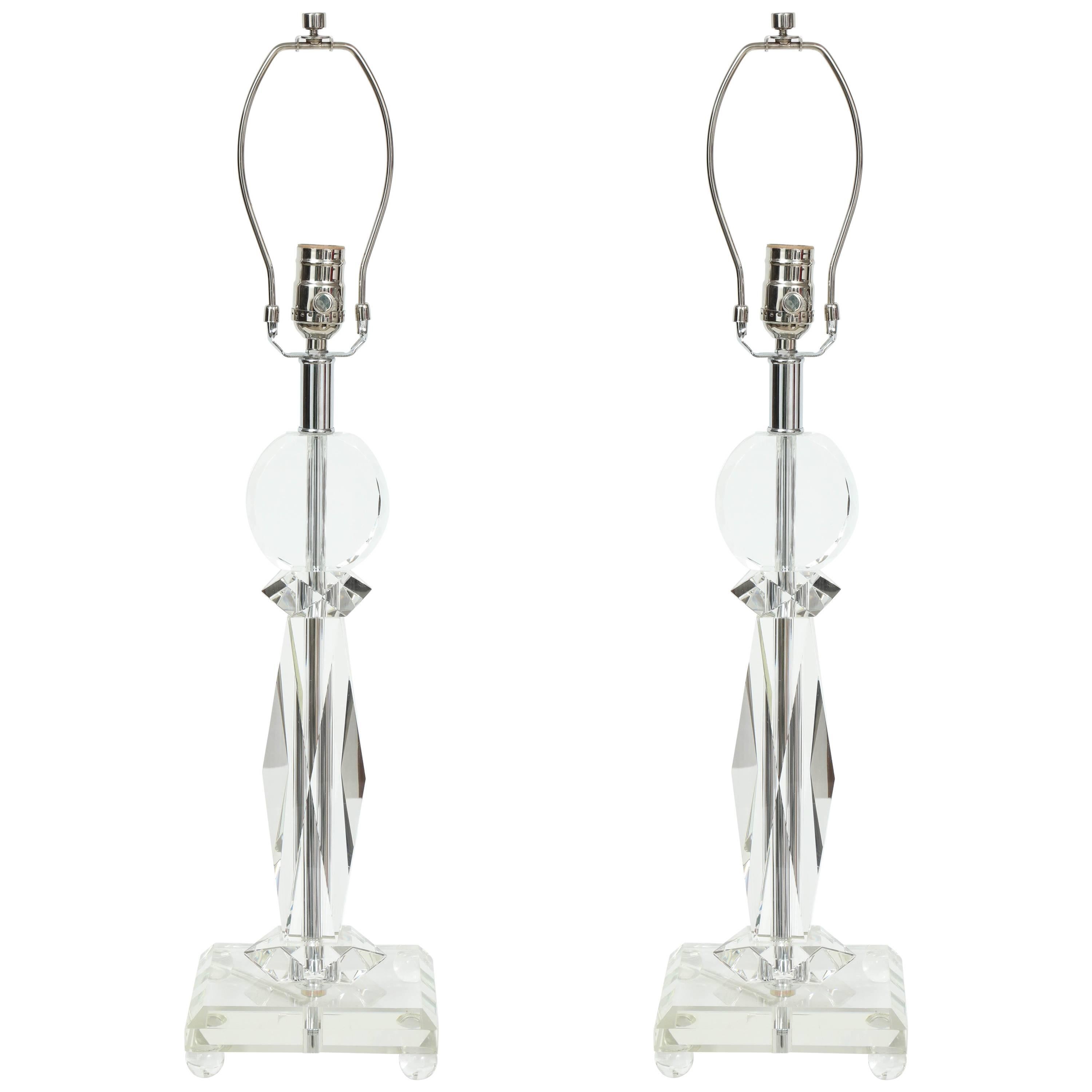 Art Deco Faceted Crystal Glass Lamps
