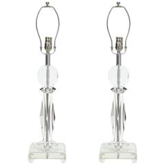 Art Deco Faceted Crystal Glass Lamps