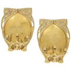 Antique Pair of Art Nouveau Brass Candle Sconces