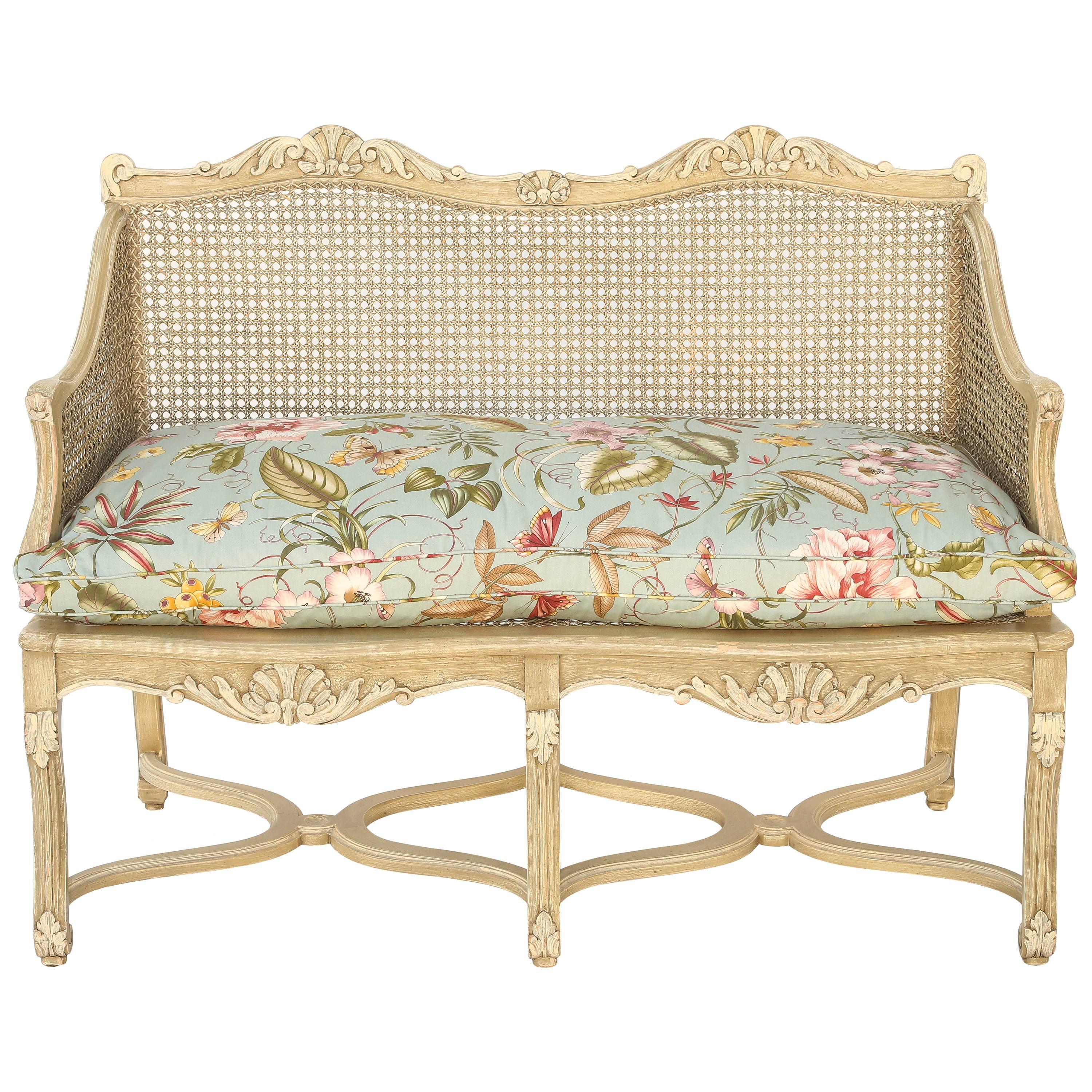 Painted Caned Regence Style Closed Arm Settee