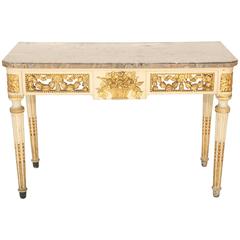 Louis XVI Painted and Parcel-Gilt Console with Rouge Marble Top