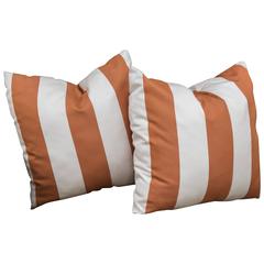 Pair of Orange and White Pillows 6