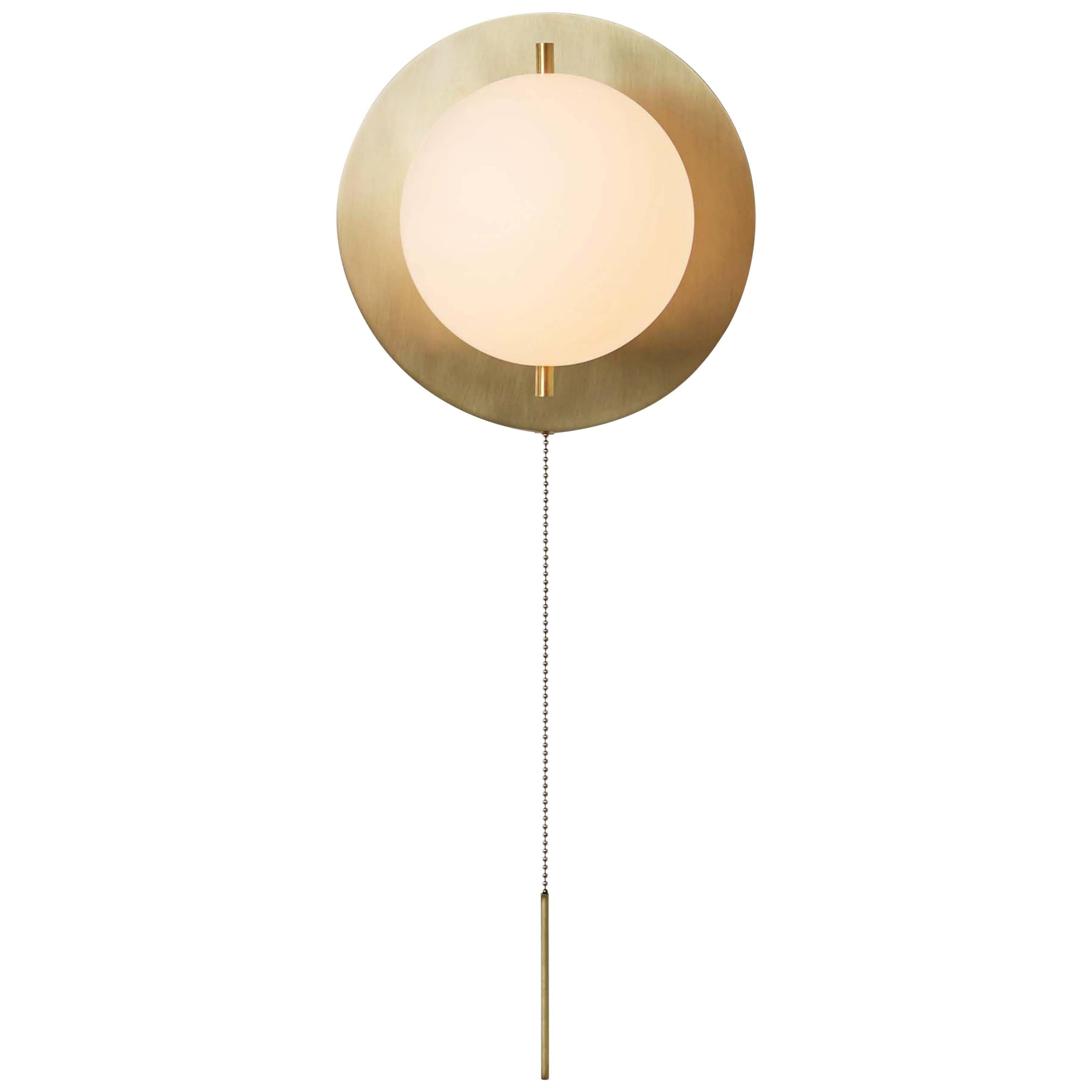 Workstead Signal Sconce in Brass with Blown Glass Globe and Brass Pull Chain