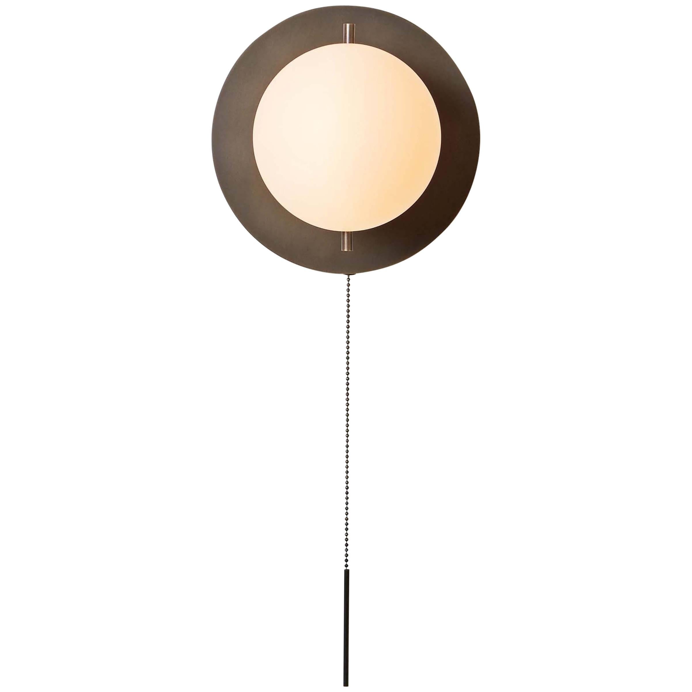 Workstead Signal Sconce in Bronze, with Blown Glass Globe and Bronze Pull Chain For Sale