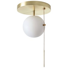 Workstead Signal Flush Mount in Brass with Blown Glass Globe and Pull Chain