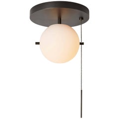 Workstead Signal Flush Mount in Bronze, with Blown Glass Globe and Pull Chain