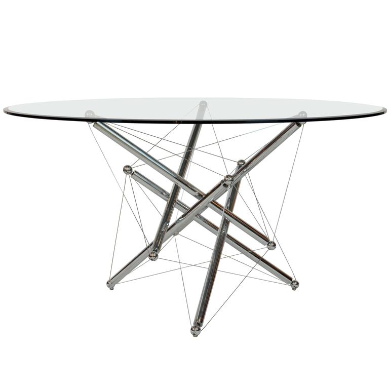 Italian Cassina Chrome and Glass Atomic Style Dining Table by Theodore  Waddell at 1stDibs