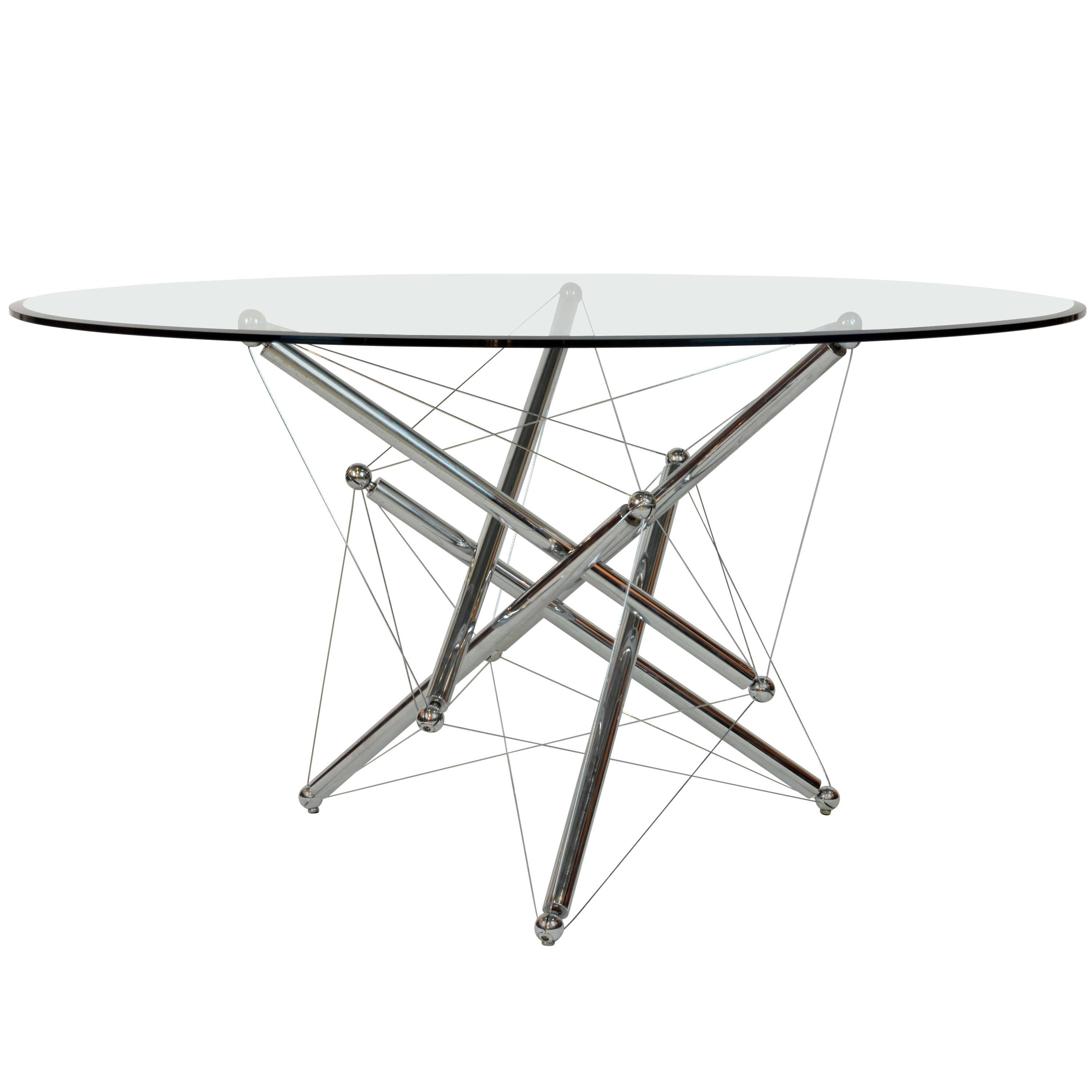 Italian Cassina Chrome and Glass Atomic Style Dining Table by Theodore Waddell