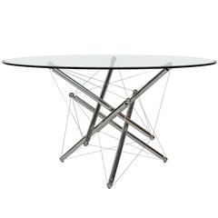 Vintage Italian Cassina Chrome and Glass Atomic Style Dining Table by Theodore Waddell