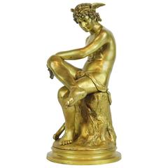 Figure d'Hermès en bronze doré d'après Marius Pierre Montagne:: France:: 19ème siècle