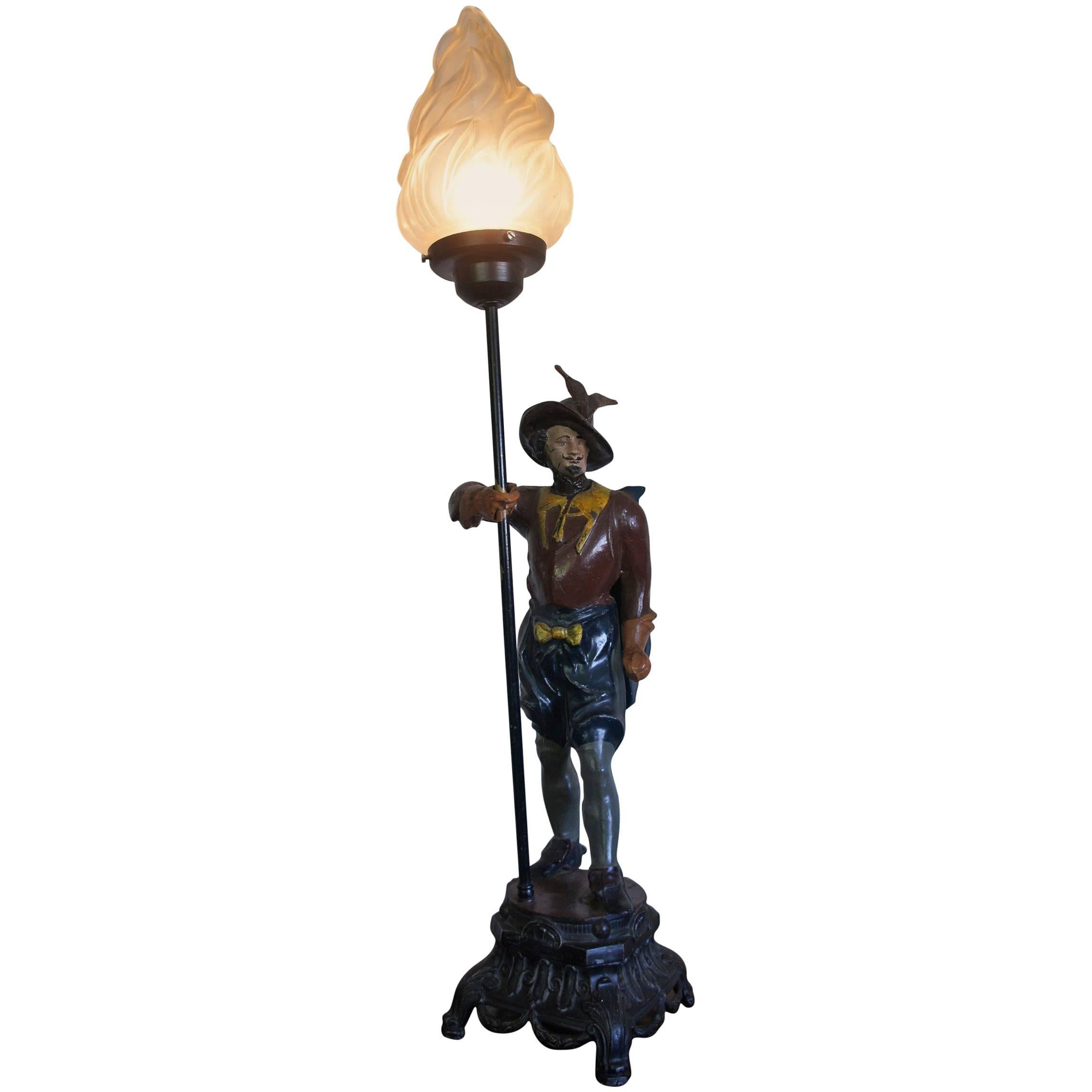 Lampe de table Three Musketiers Musketier d'Artagnan du début des années 1900, base de style Louis 14