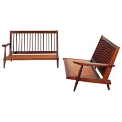 Early Two Sectional Walnut Settees by George Nakashima