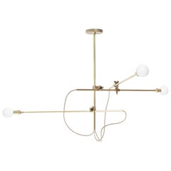 Workstead Brass Chandelier with Three Arms and Adjustable Cast Brass Clamps