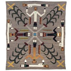 Tapis vintage Navajo Yeibichai avec peinture sur sable ou tissage pictural:: circa 1945