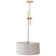 Workstead Shaded Pendant in Brass with Adjustable Stem and Linen Shade 9