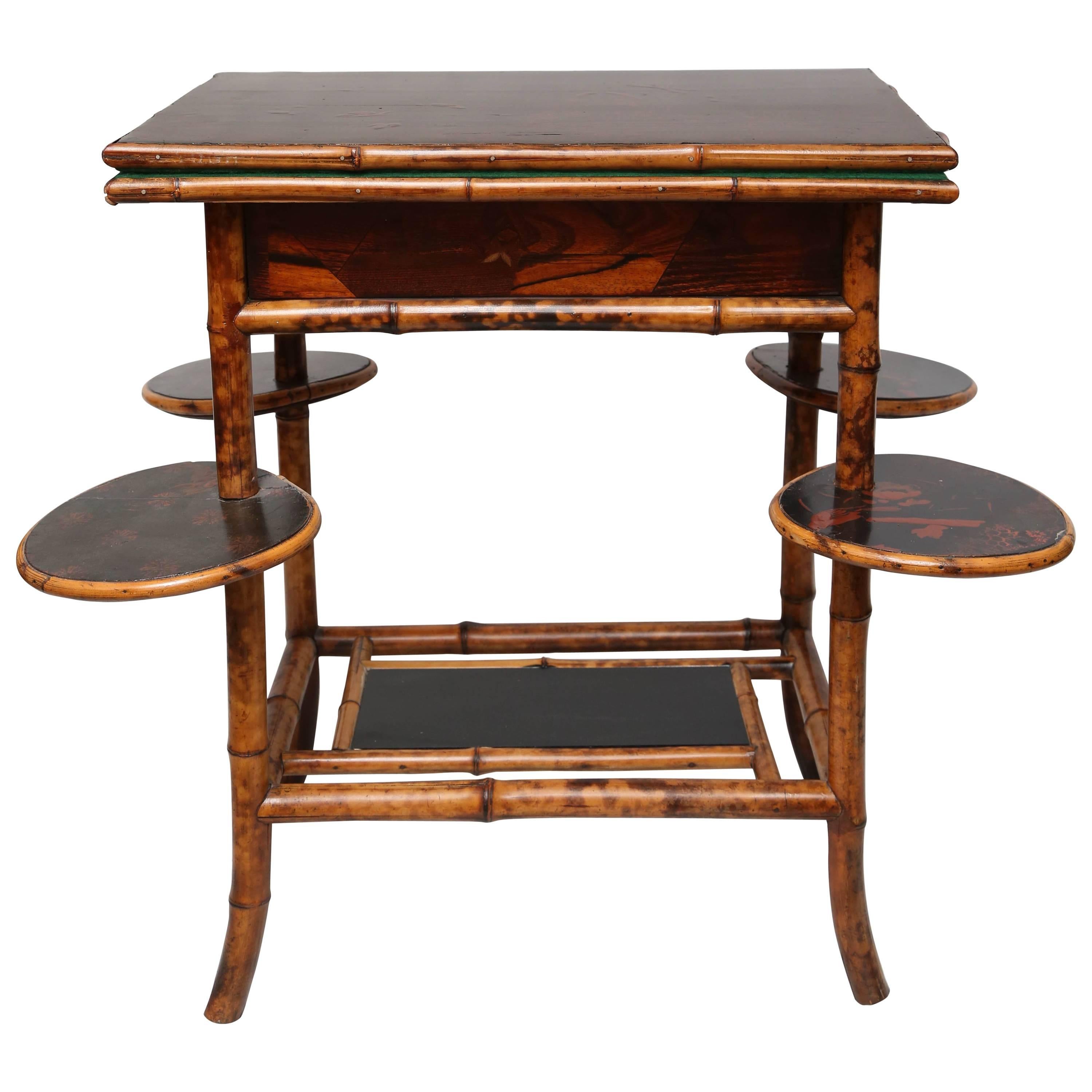 19th Century English Bamboo Fold over Game Table