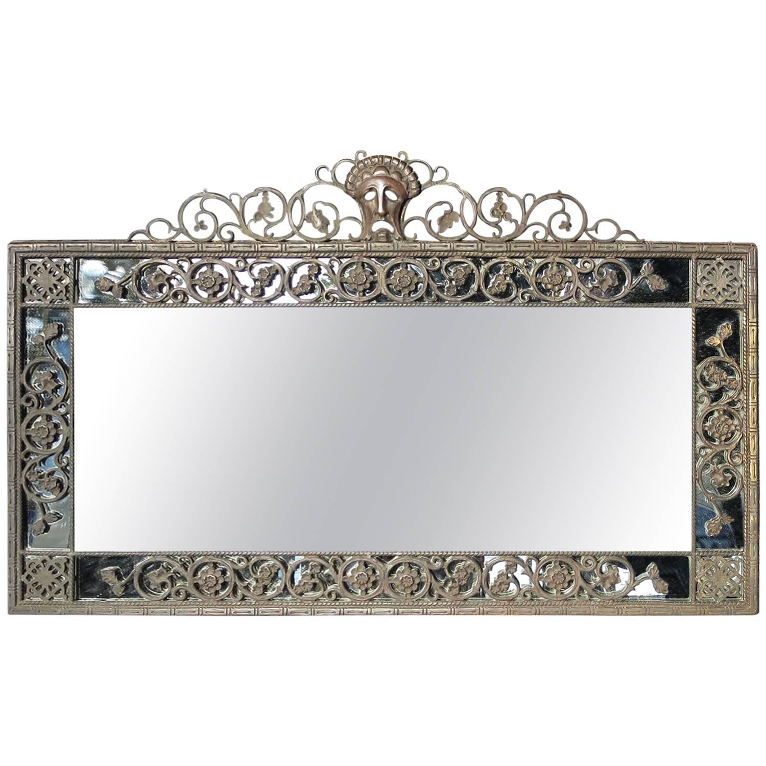 Oscar Bach 1920s Elaborate Bronze Wall Mirror