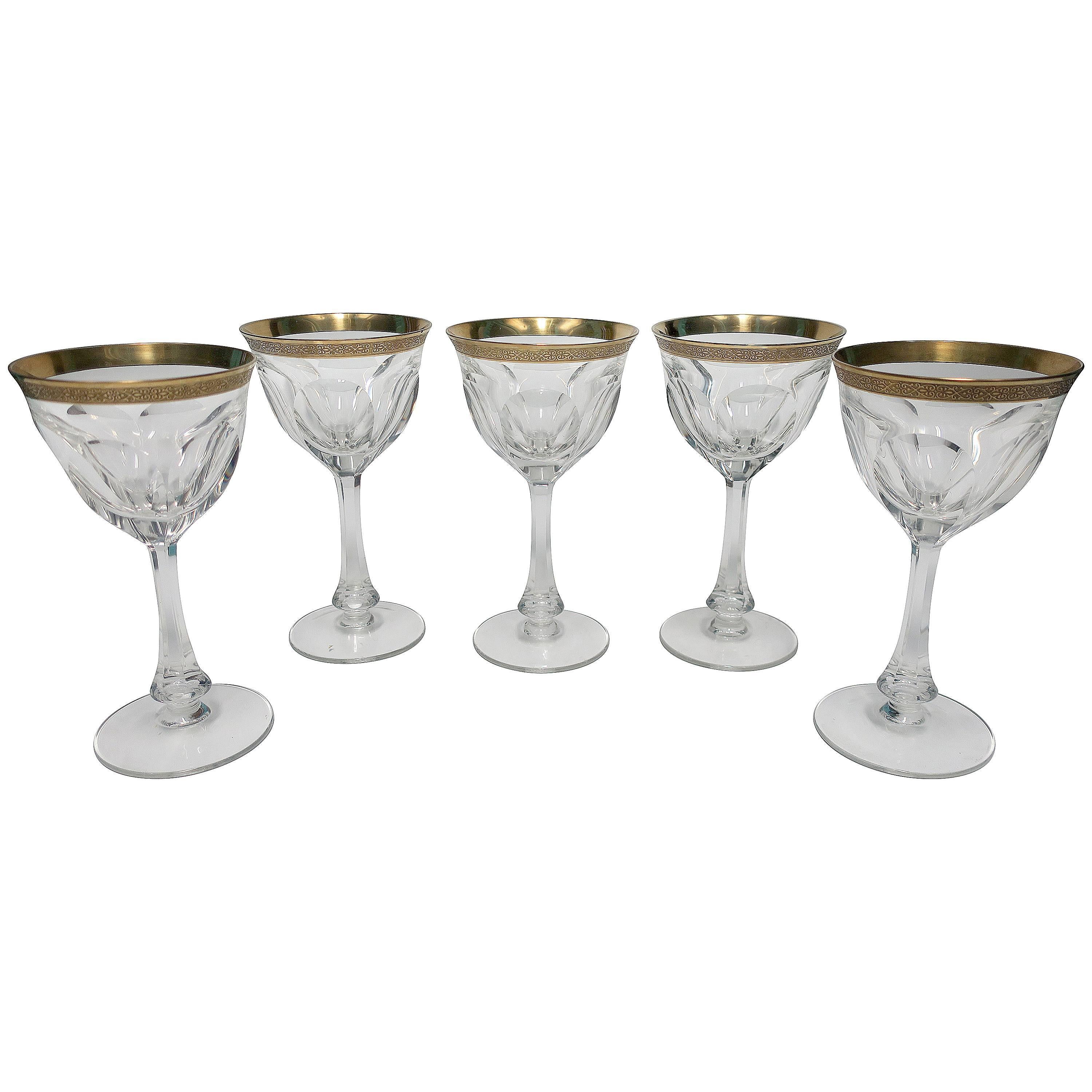 Gold Gilded Crystal Glasses in the Style of Baccarat