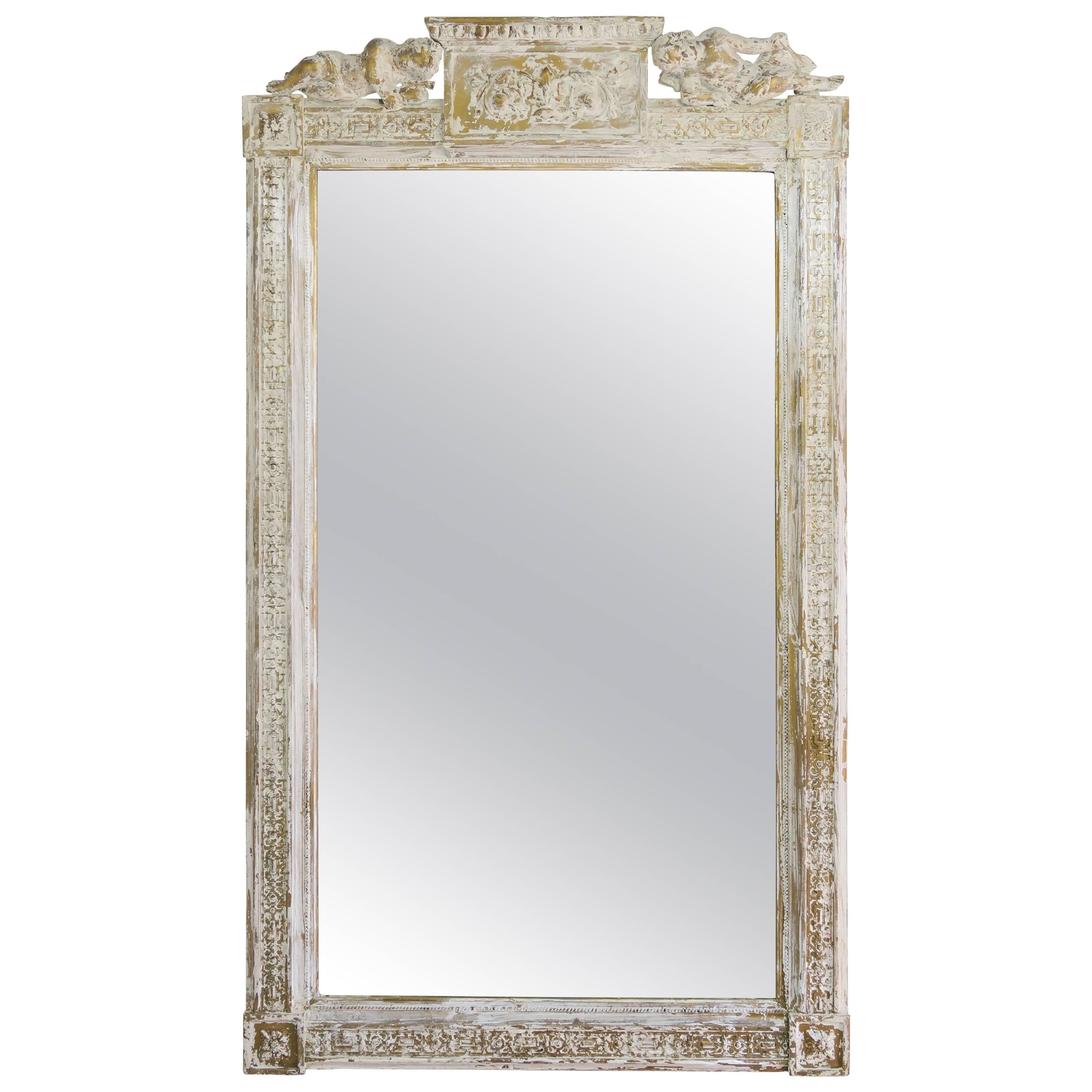 Italian Painted Neoclassical Style Mirror with Cherubs