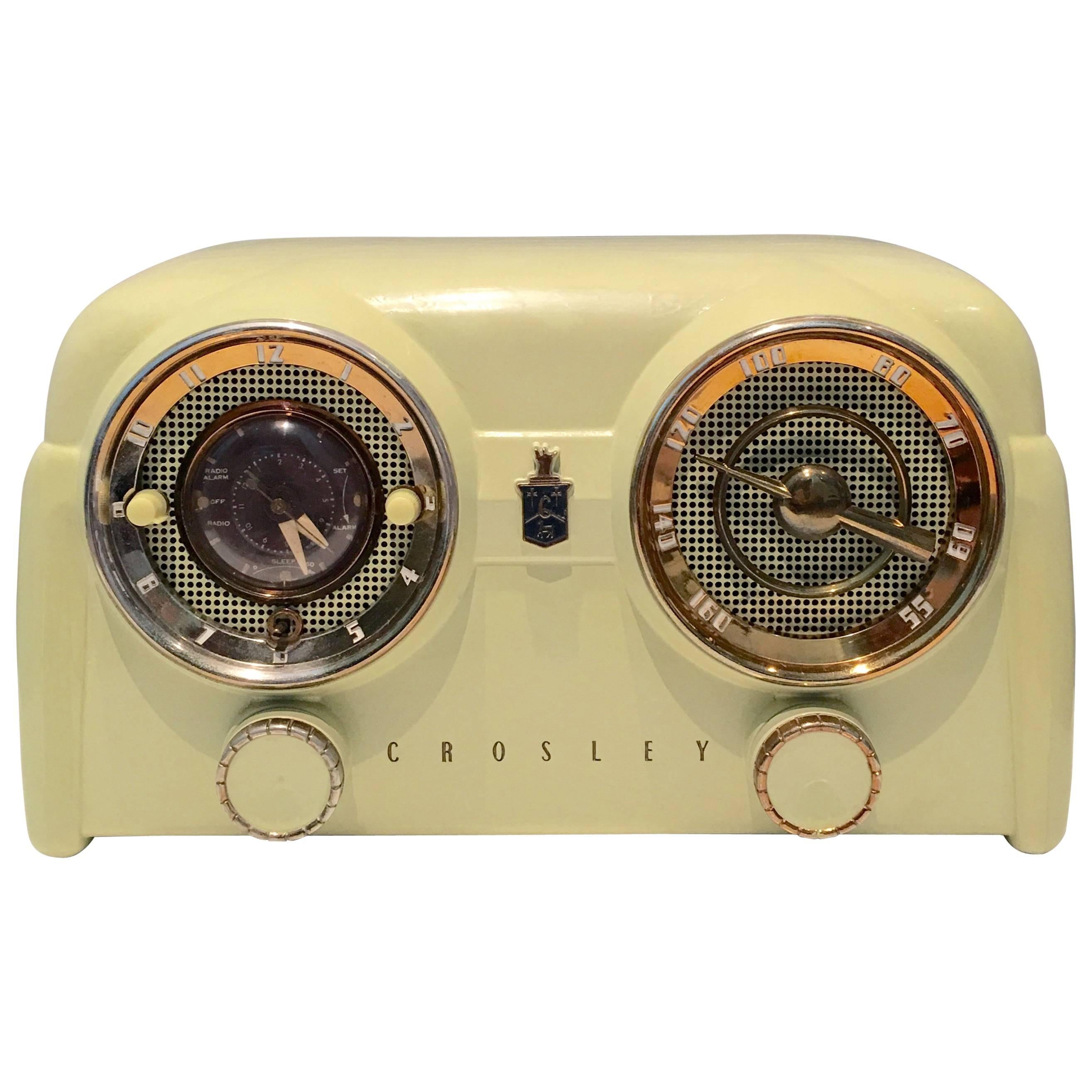1950s Art Deco Crosely Bakelite Tube "Dashboard" Clock/Radio