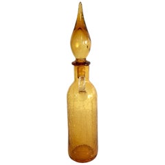 Mid-Century Modern Blenko "Crackle" Glass Amber "Genie" Decanter & Stopper