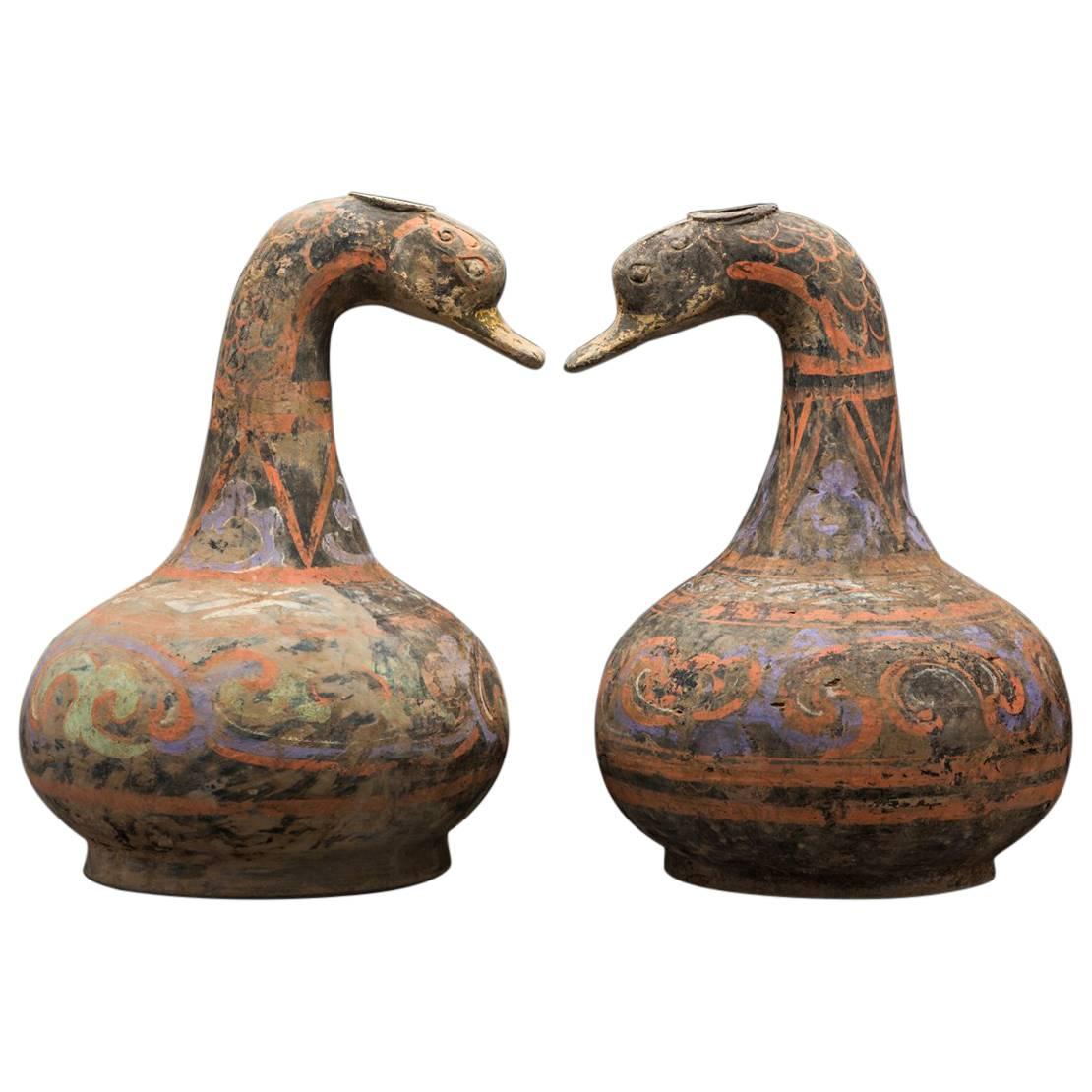 Pair of Han Dynasty Duck Vessels For Sale