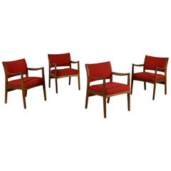 Group Four Chairs Stained Wood Foam Fabric Vintage Ufwa, Usa, 1960s