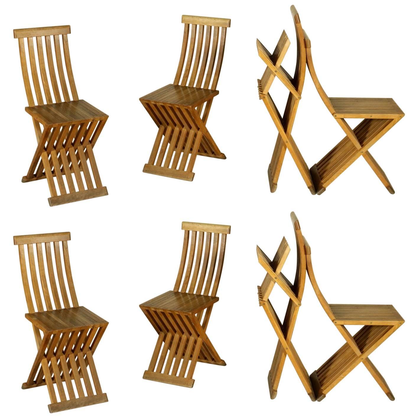 Group of Eight Natural Oak Folding Chairs by Studio Simon for Cassina