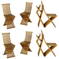 Group of Eight Natural Oak Folding Chairs by Studio Simon for Cassina