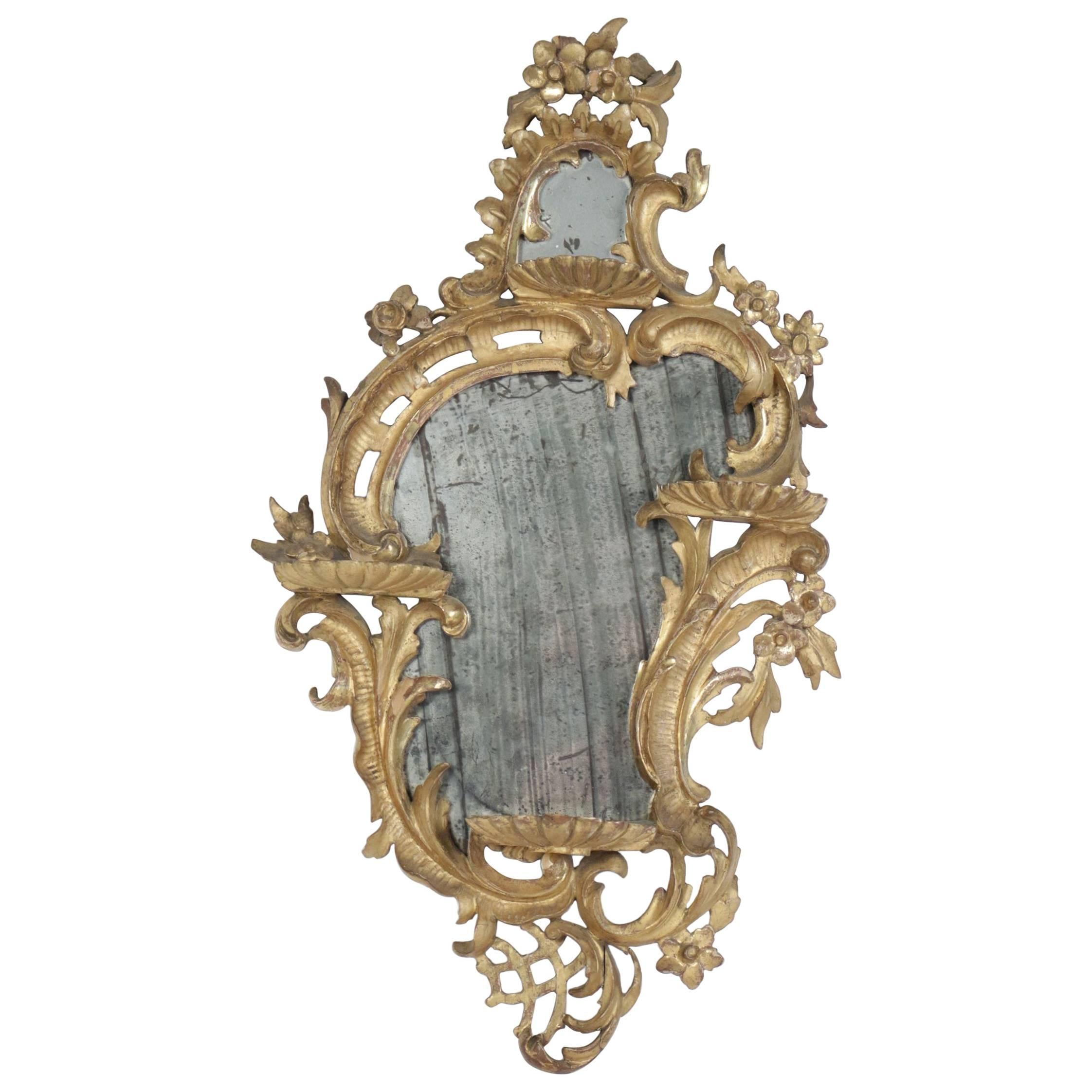 Italian Early 19th Century Small Original Giltwood "Rocaille" Mirror