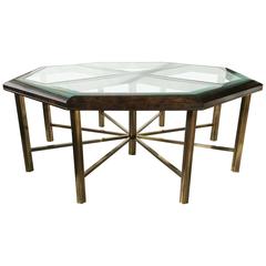 Monumental Burl Elm and Brass Eight-Sided Dining Table by Mastercraft