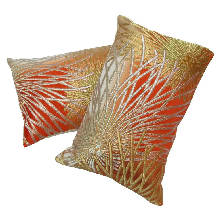 Pair of Pillows Made from Vintage Japanese Obi Silk at 1stdibs