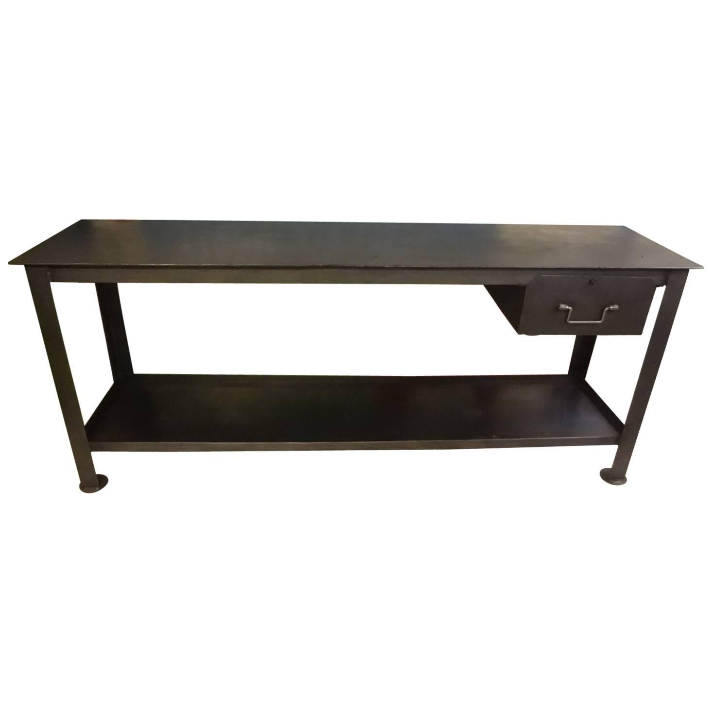 20th Century Industrial Metal Console Table