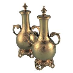 Pair of Victorian Silver Gilt Perfume Bottles on Stands, George Fox London 1871