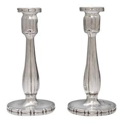 Pair of Arts & Crafts Silver Candlesticks by Georg Jensen
