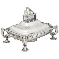 Antique Victorian English Silver Entree Dish and Warming Stand