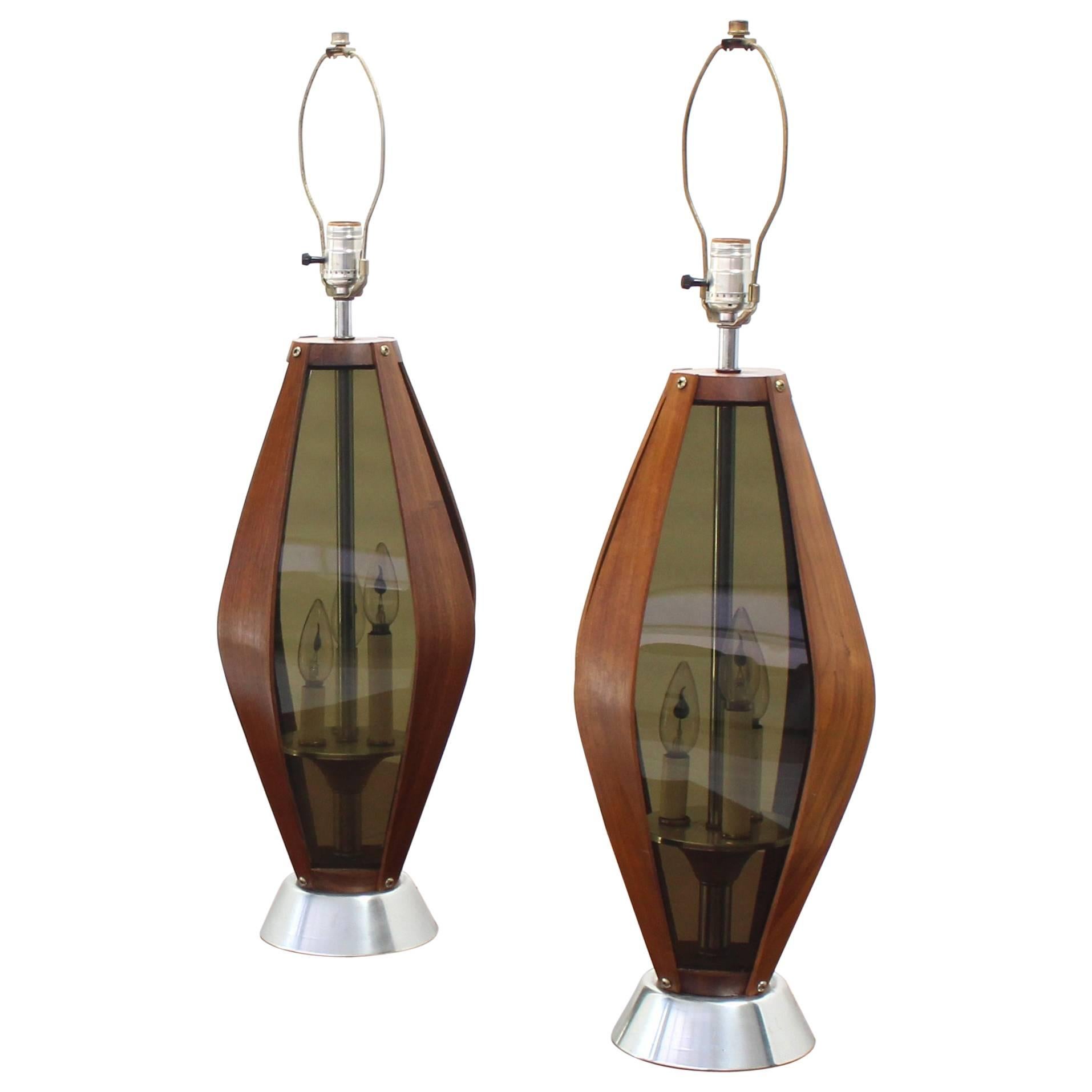 Pair of Mid-Century Modern Walnut Table Lamps