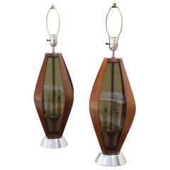 Pair of Mid-Century Modern Walnut Table Lamps