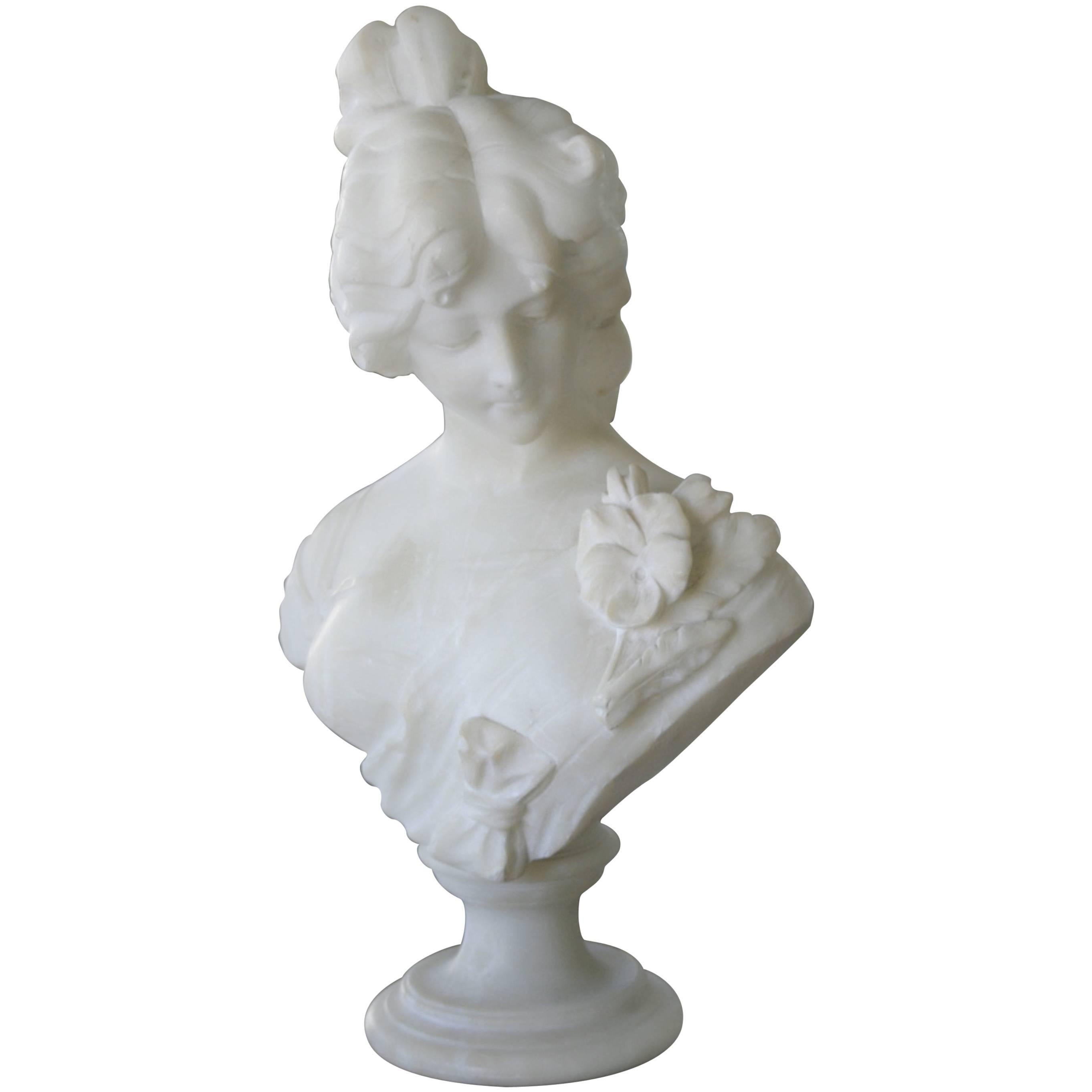 Late 1800s Signed Probably Cipriani Tall Marble Bust Victorian Lady