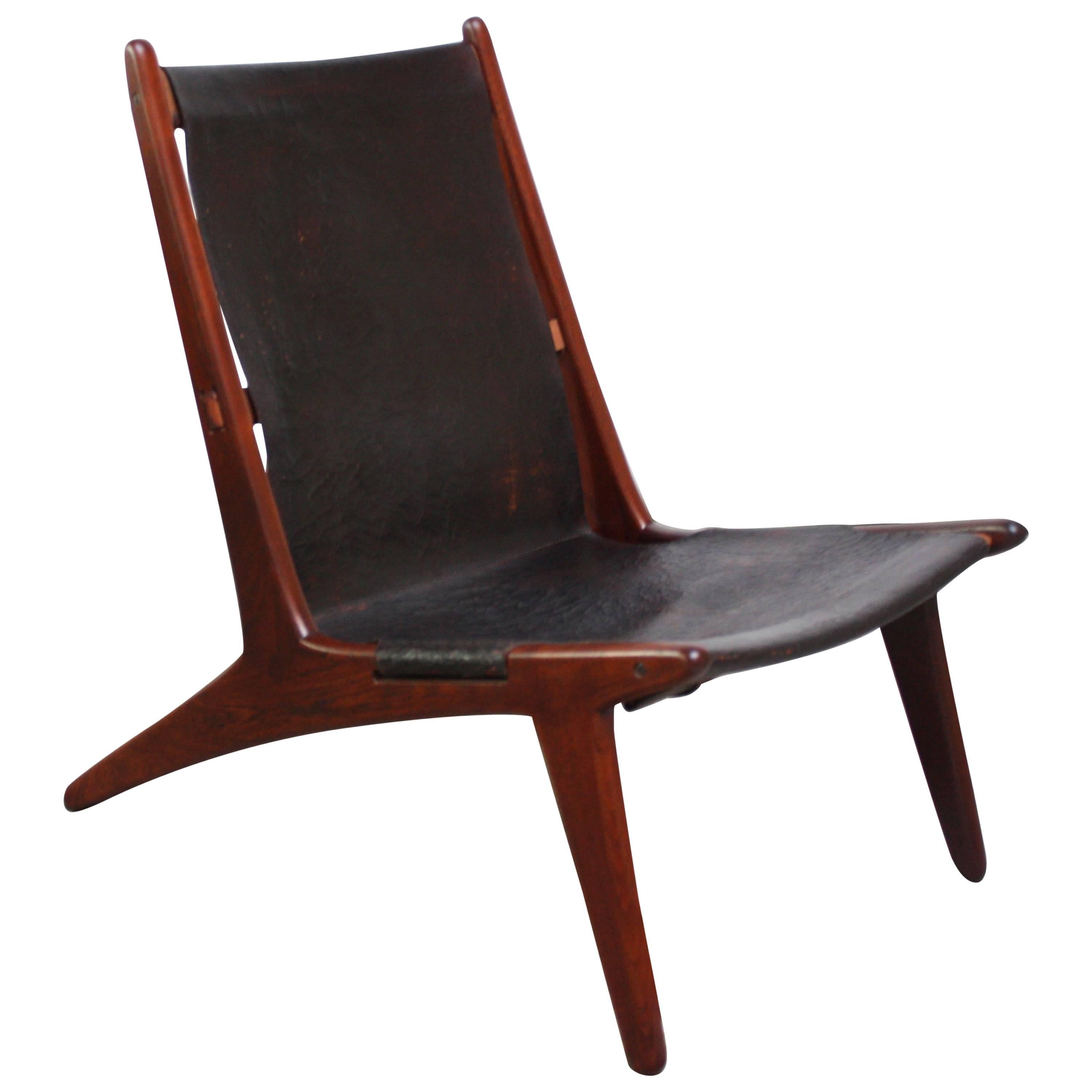 Swedish Teak and Leather Hunting Chair Model #204 by Uno and Östen Kristiansson