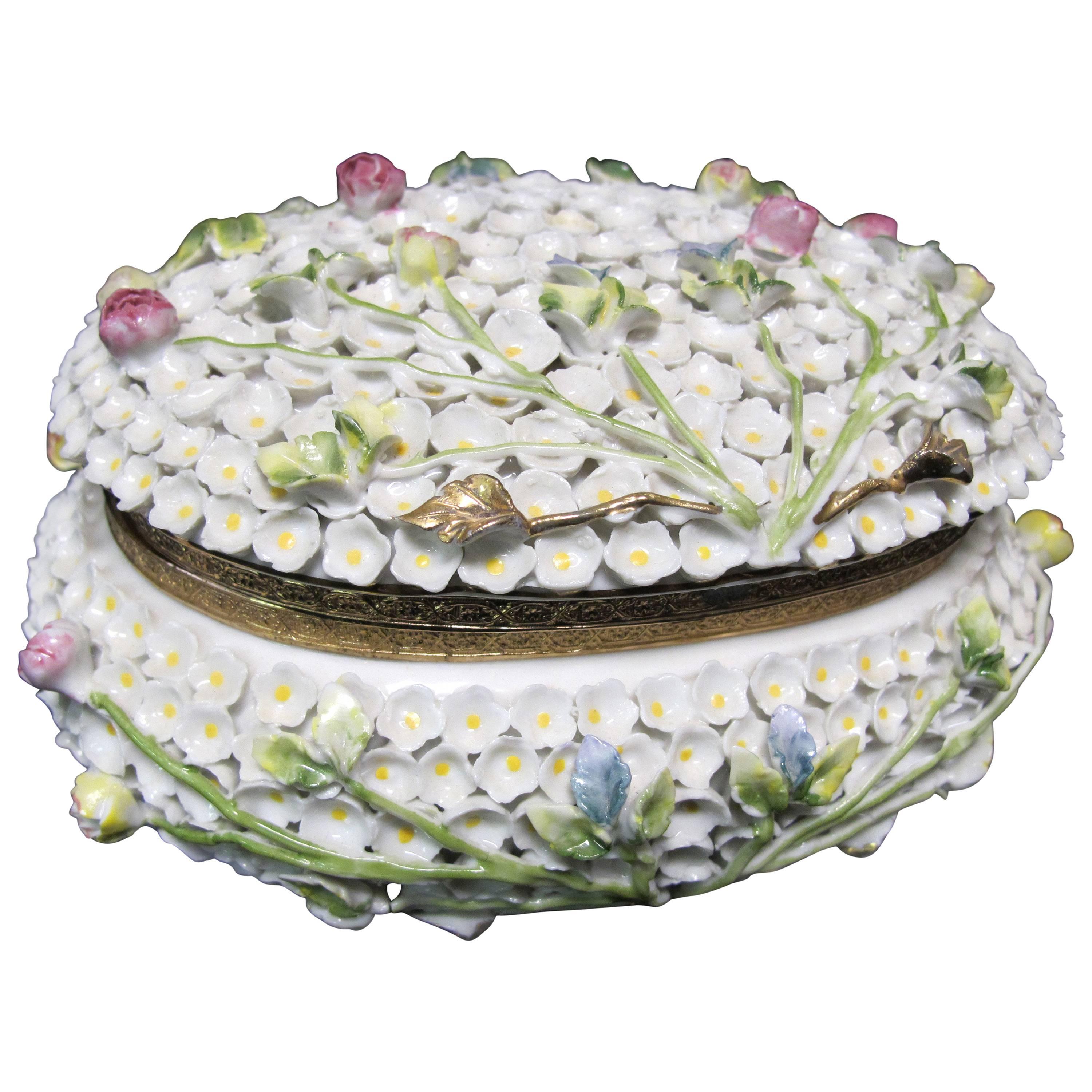 Dresden Porcelain Hinged Dresser Box For Sale