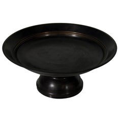 Cylindrical Bronze Cake Stand with Dark Patina from the Late 20th Century