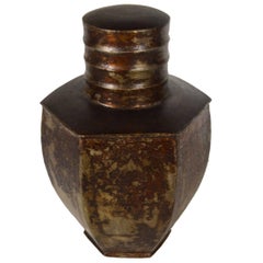 Used Indian Hand-Hammered Distressed Tin Storage Canister, Early 20th Century