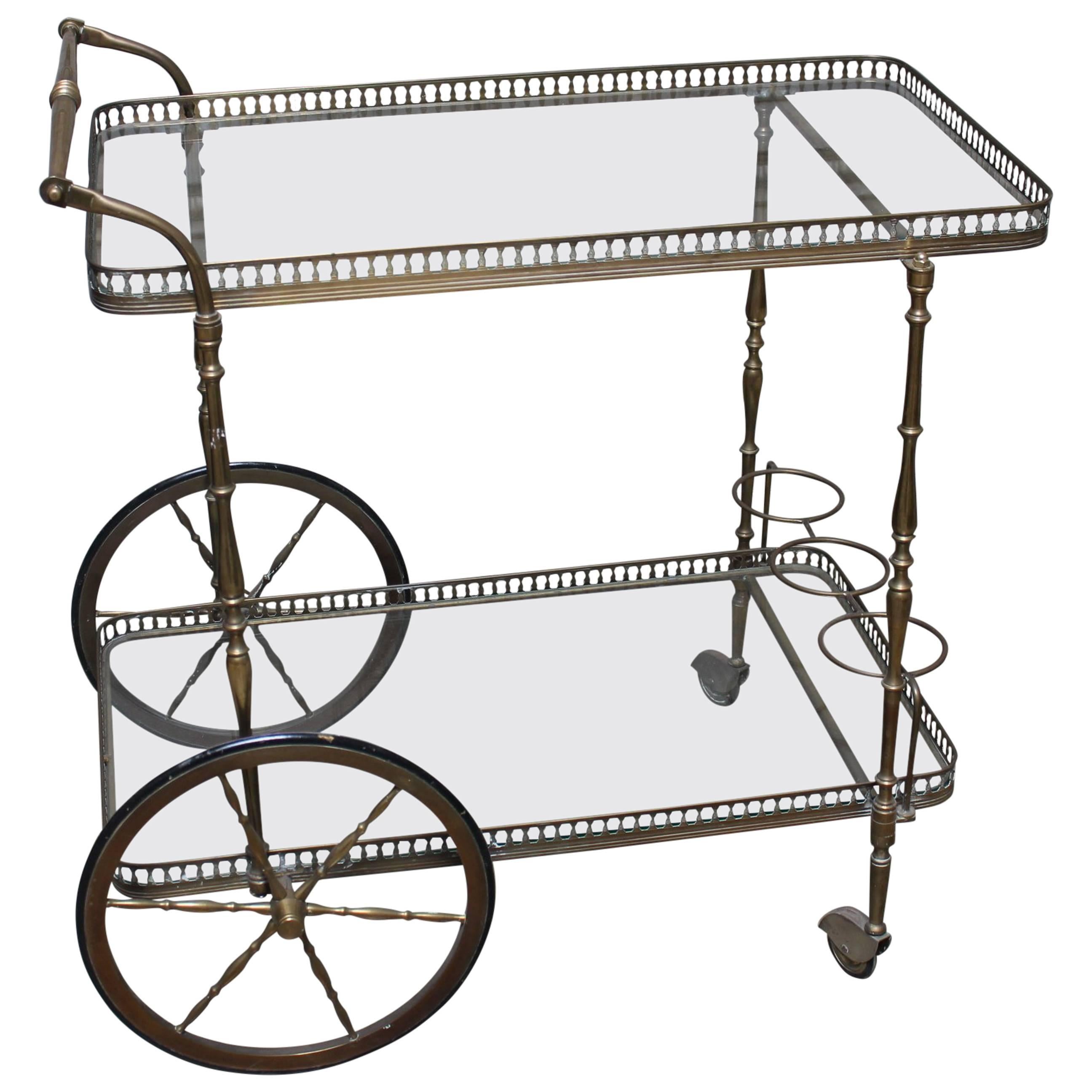 Early 20th Century English Brass and Glass Bar Cart