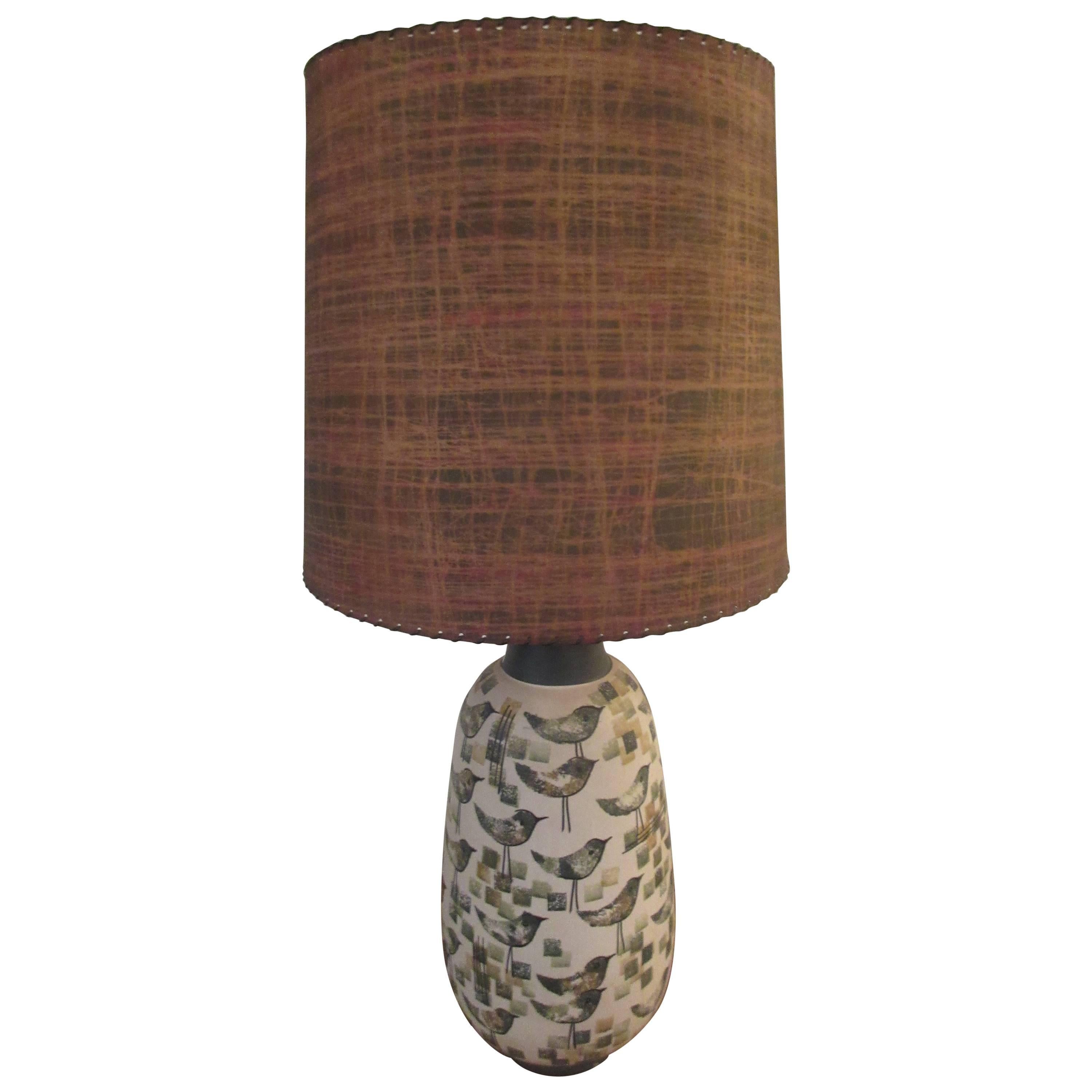 Italian Ceramic Bird Lamp with Fiberglass Shade
