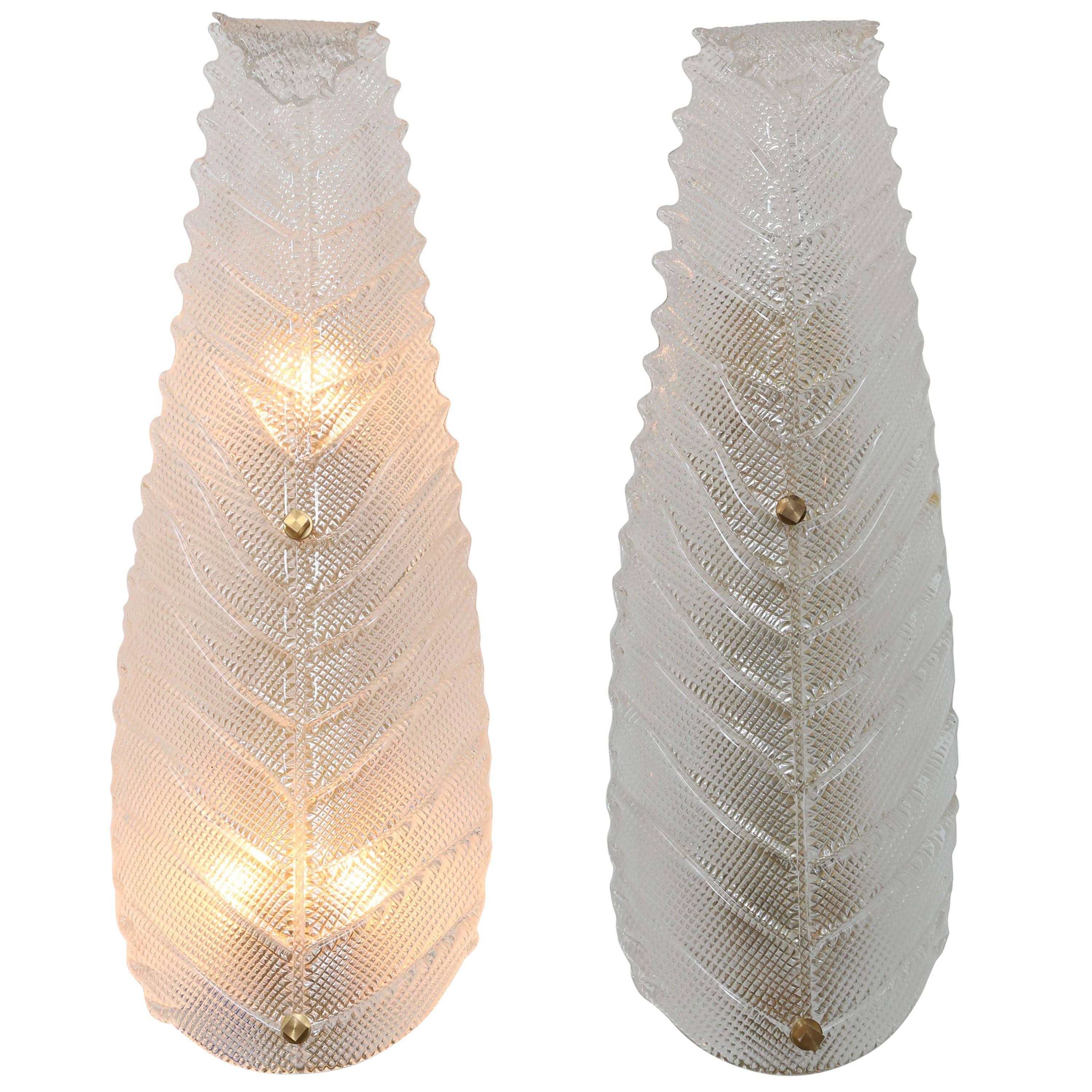 Pair of Murano Glass Leaf Sconces For Sale