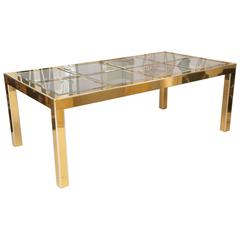 Brass Mastercraft Extendable Dining Table with Beveled Smoke Glass