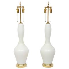 Pair of Vintage White Murano Table Lamps