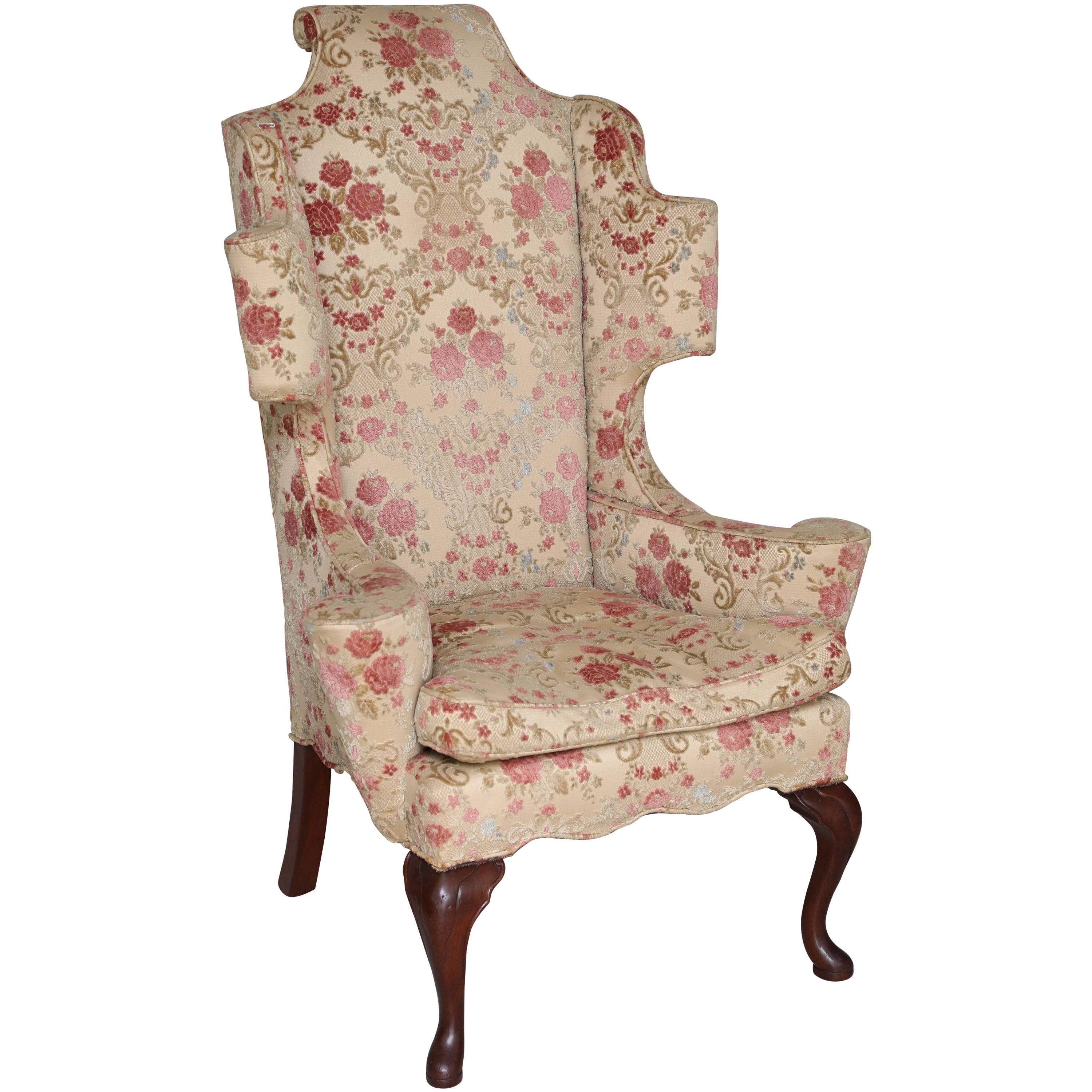 Dynamic Queen Anne Style Chair with Floral Upholstery For Sale
