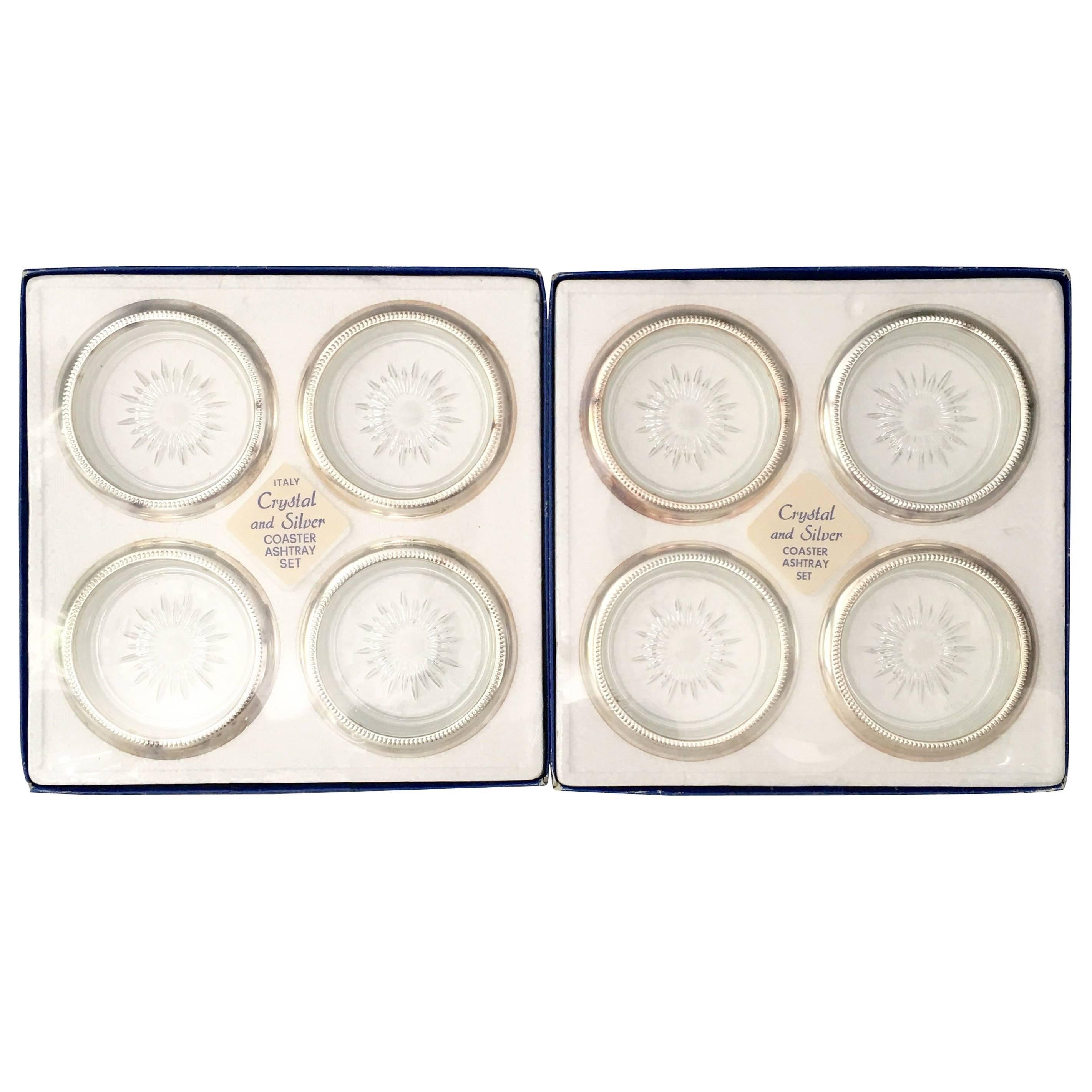 Set of Eight Italian Silver and Cut Crystal Coasters